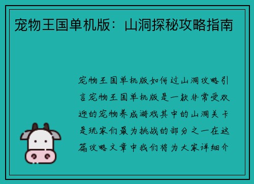 宠物王国单机版：山洞探秘攻略指南